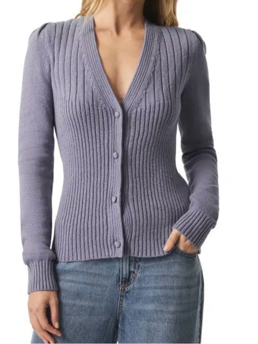 Splendid Jolie Ribbed Button-Up Cardigan Lilac Medium